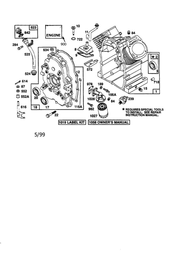 Cylinder Assembly Diagram and Parts List for 350455-1162-E1  Briggs and Stratton Engine
